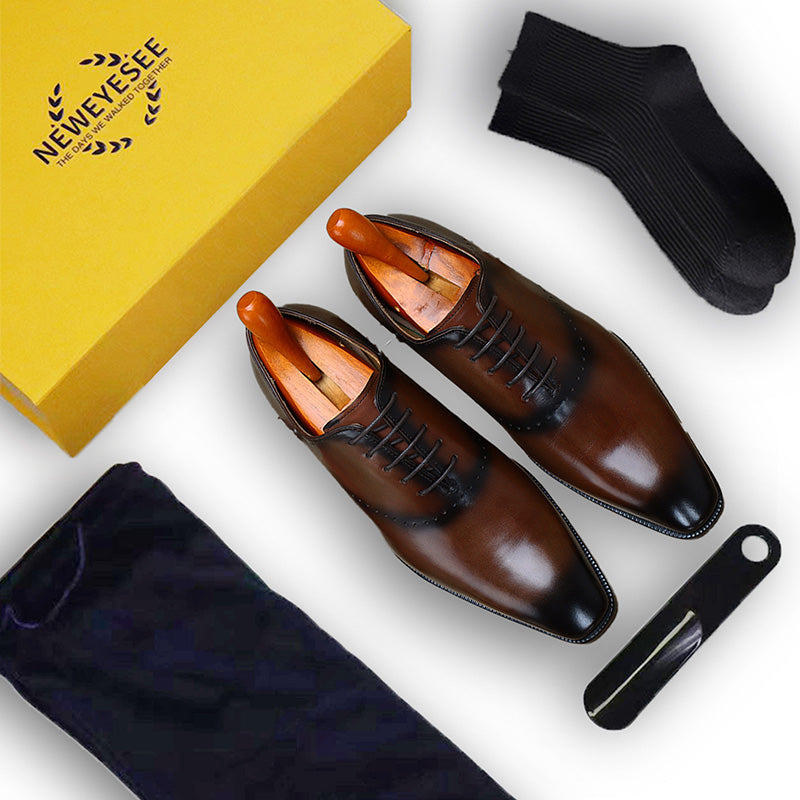 Men's Classic Oxford Shoes - Polished Leather & Precision Perforations