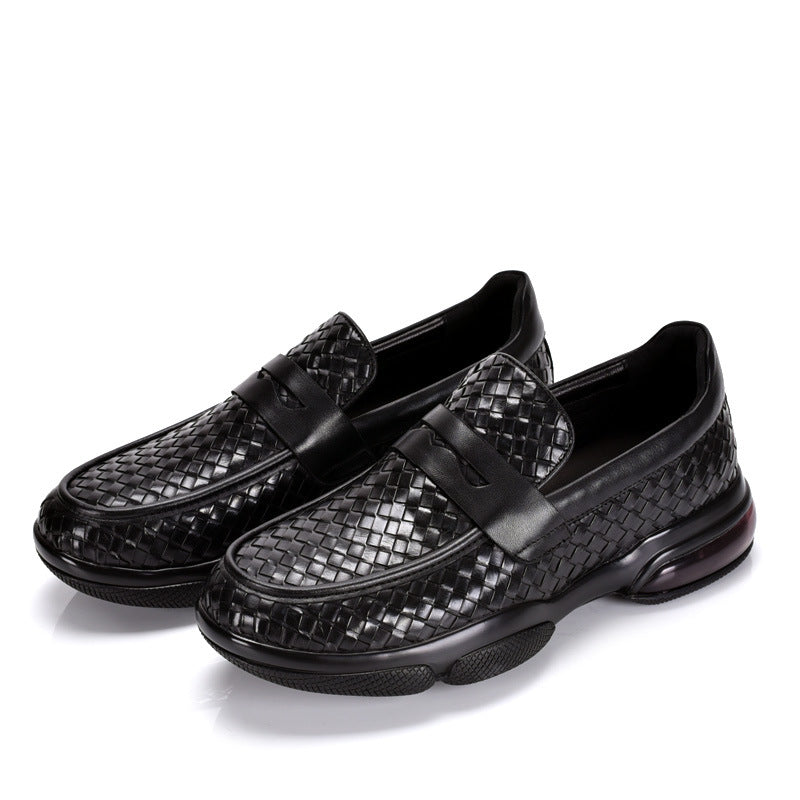Men's Woven & Smooth Leather Loafers Classic Penny Slip-Ons