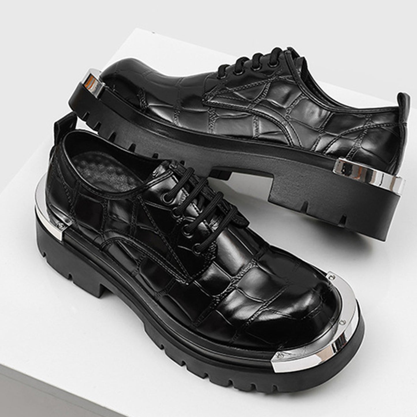 Men's Derby Shoes - Textured Uppers Metal Accents & Rugged Soles
