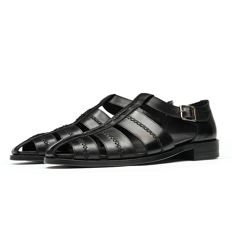 Men’s Hand-Stitched Cutout Leather Sandals