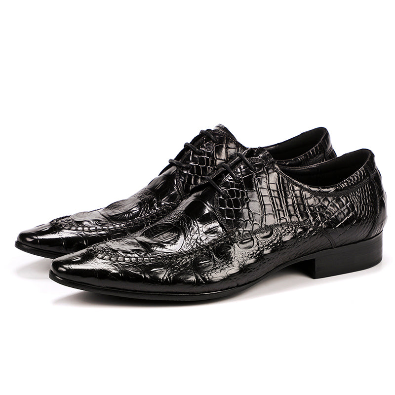 Men's Derby Crocodile-Textured Leather Shoes