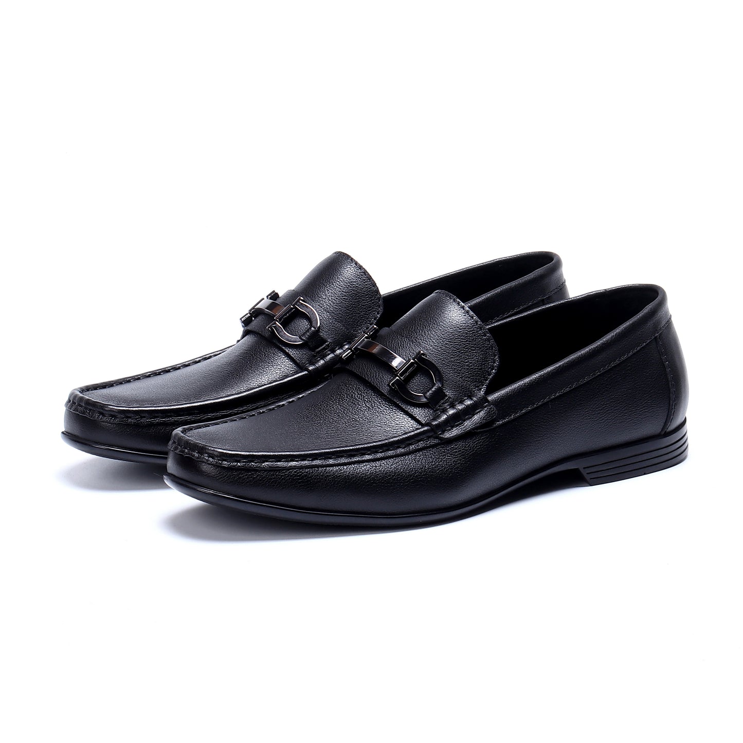 Men's Loafers - Structured Metal Accent & Polished Leather