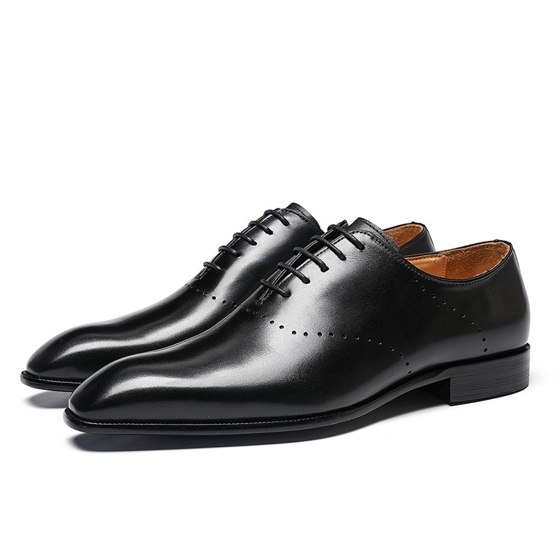 Men's Classic Oxford Shoes - Polished Leather & Precision Perforations