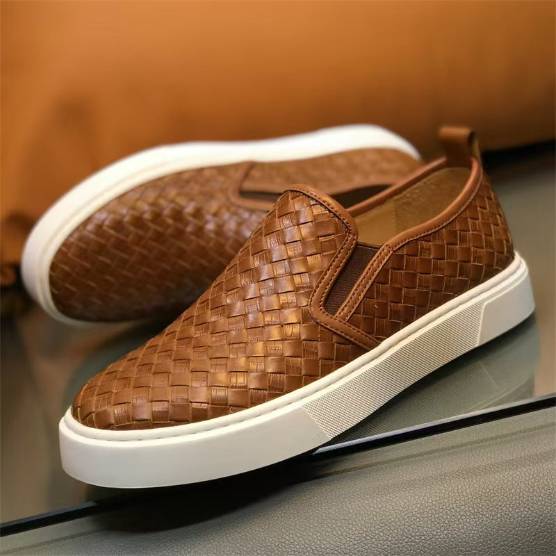 Woven Men Sneakers Calfskin Upper Durable Rubber Soles