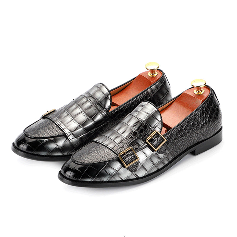 Men's Monk Strap Dress Shoes Crocodile Uppe Patchwork Style