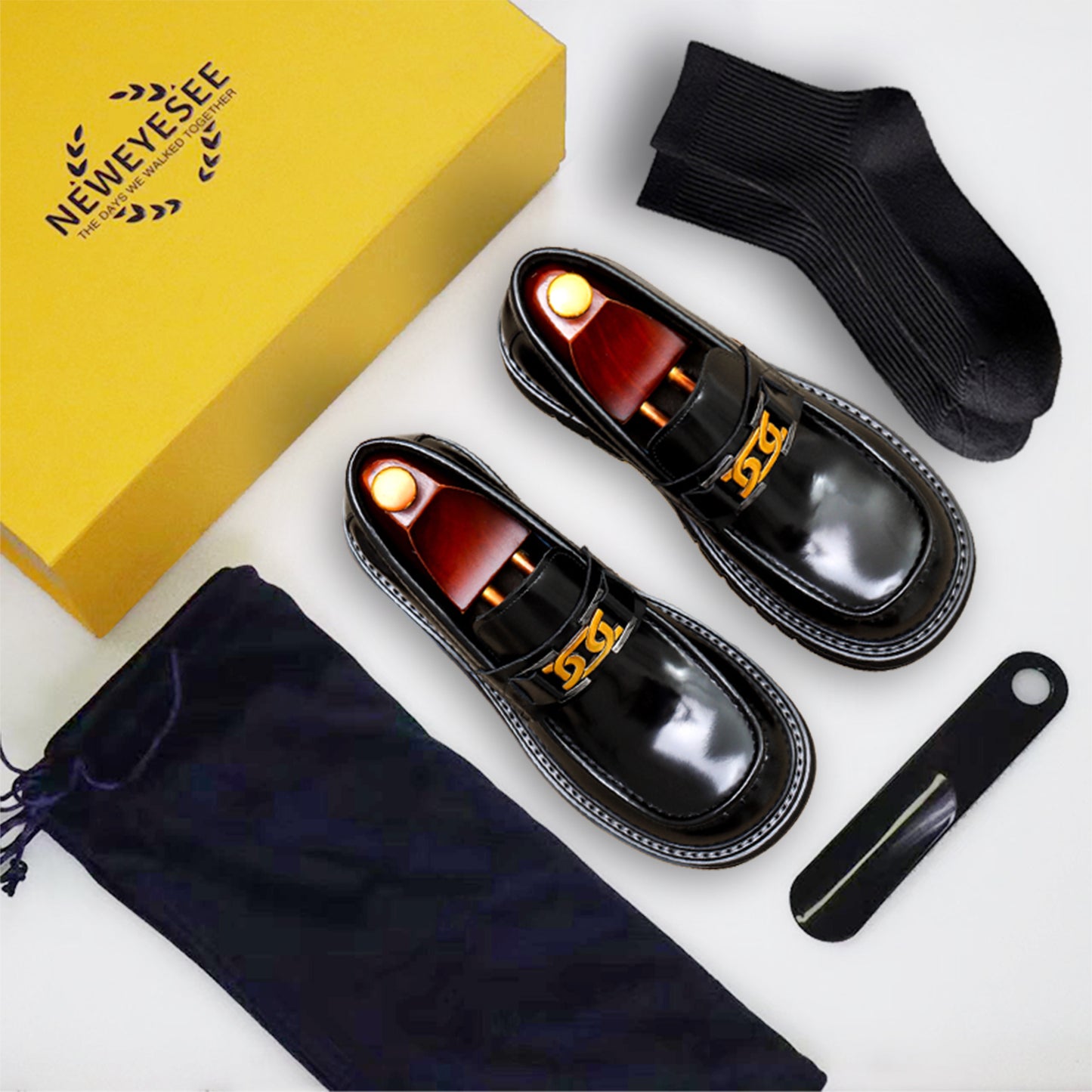 Calfskin Loafers Shoes with Horsebit Glossy Square Toe