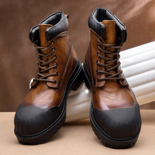 Calf Leather Martin Boots - Anti-Collision Toe Protection Lace-Up Design