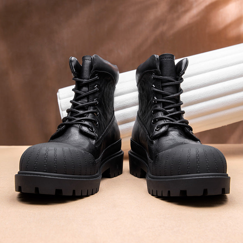 Calf Leather Martin Boots - Anti-Collision Toe Protection Lace-Up Design