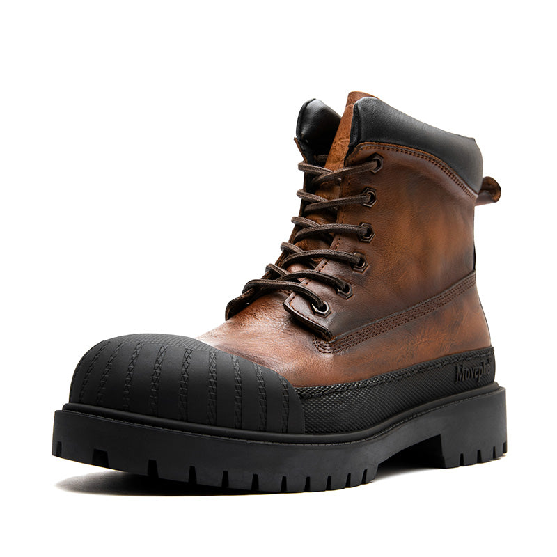 Calf Leather Martin Boots - Anti-Collision Toe Protection Lace-Up Design