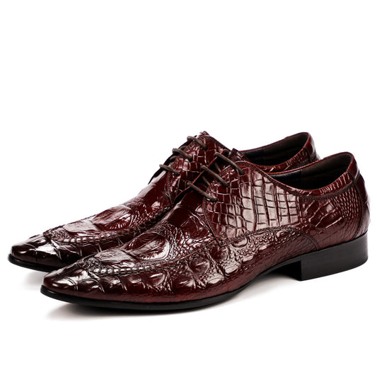 Men's Derby Crocodile-Textured Leather Shoes