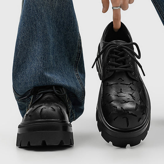 Men's Derbys Shoes: Artistic Cut-Out Pattern & Rugged Sole