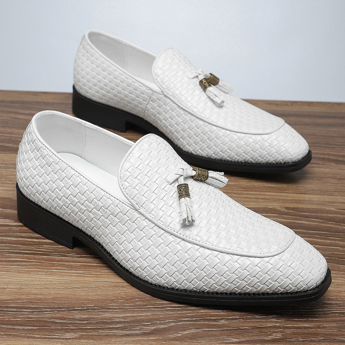 Men's Woven Tassel Loafers | with Square Toe & Low Block Heel