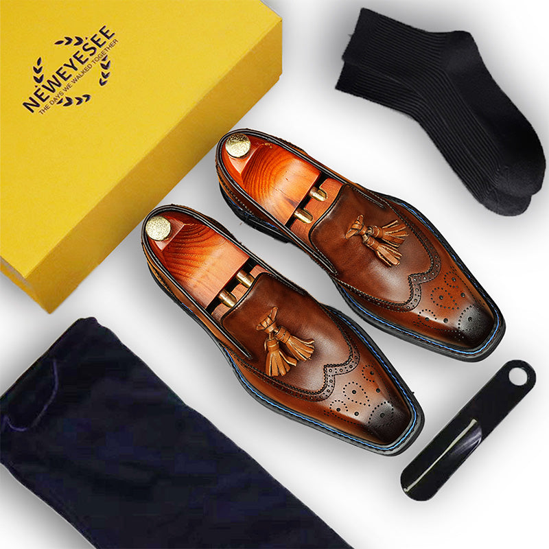 Artisan-Carved Men's Loafers: Swinging Tassel Accents & Refined Comfort