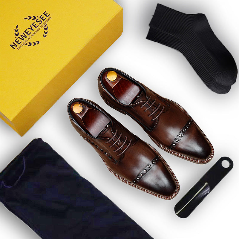 Men's Derby Shoes: Sculpted Toe Design & Artisan Hardware Accents