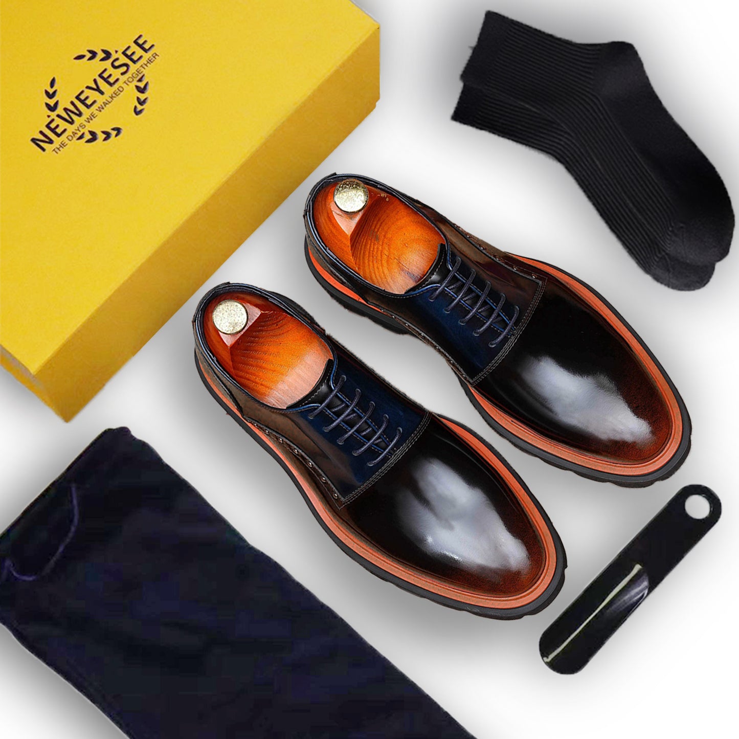 Men's Oxford Shoes: Contrast Accent & Platform Sole Design