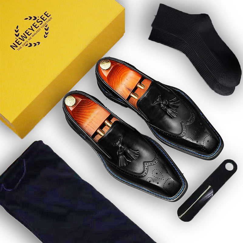 Artisan-Carved Men's Loafers: Swinging Tassel Accents & Refined Comfort