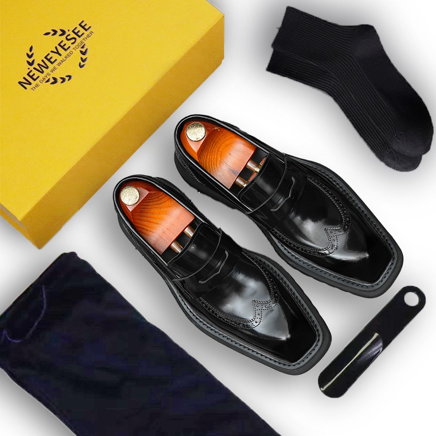 Sculptural Square-Toe Men's Loafers: Curated Brogue Accents & Substantial Sole