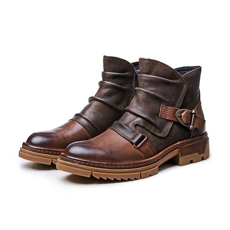 Martin Boots Vintage Workwear - Waxed Leather with Patchwork Buckle Design