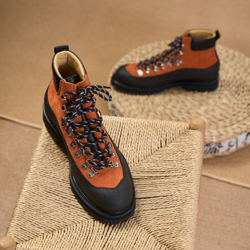 Modern Heritage Work Boots: Contrast Panel Design & Statement Lace Detail