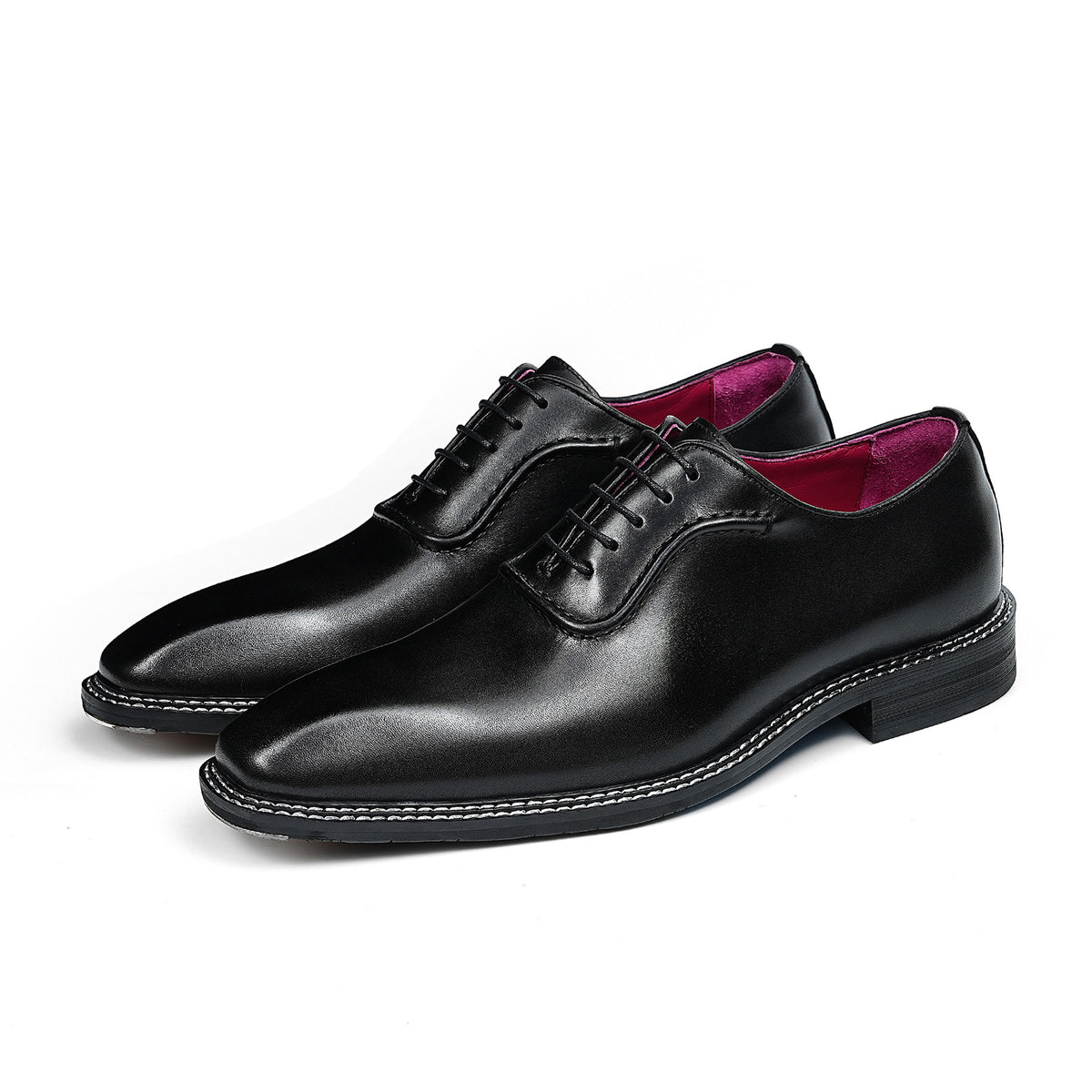 Men's Classic Glossy Lace-Up Oxfords | with Contrast Stitching & Vivid Lining