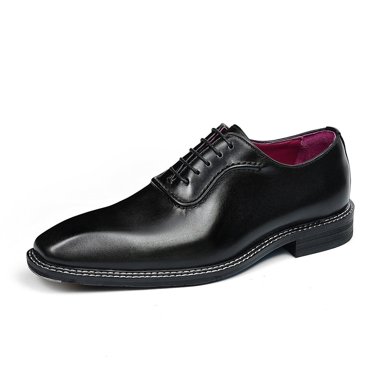 Men's Classic Glossy Lace-Up Oxfords | with Contrast Stitching & Vivid Lining