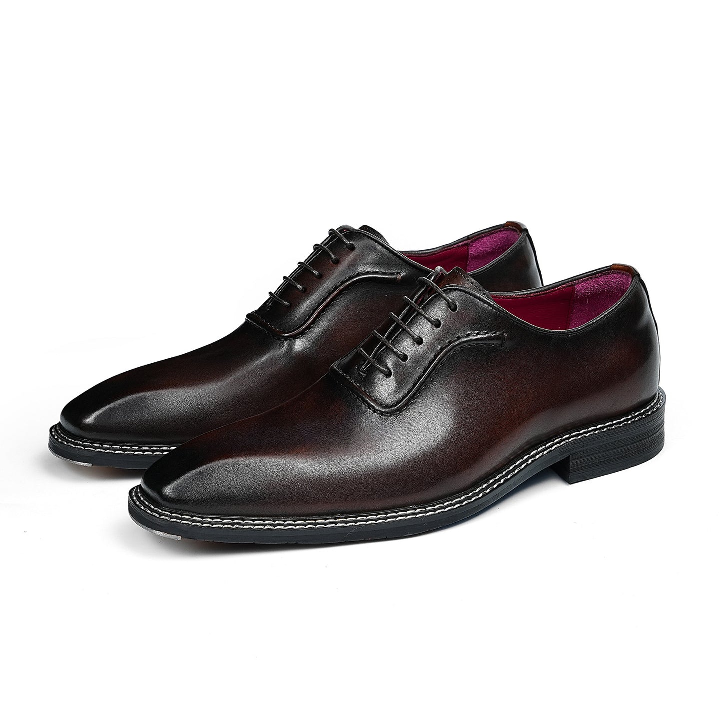 Men's Classic Glossy Lace-Up Oxfords | with Contrast Stitching & Vivid Lining