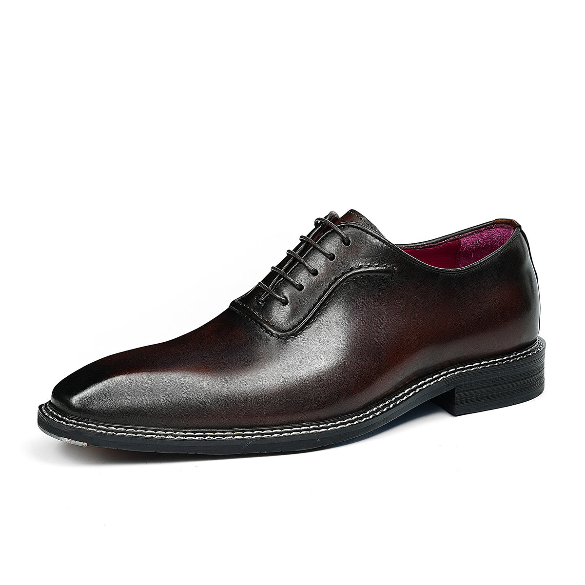 Men's Classic Glossy Lace-Up Oxfords | with Contrast Stitching & Vivid Lining