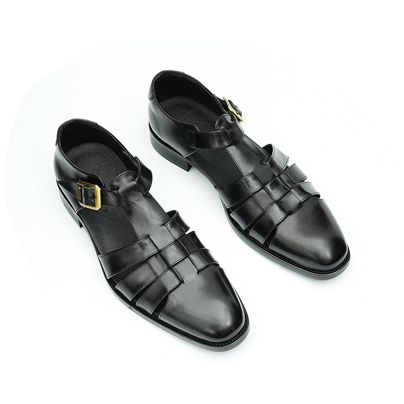 Calfskin Men's Leather Sandals Men Leather Shoes British Style