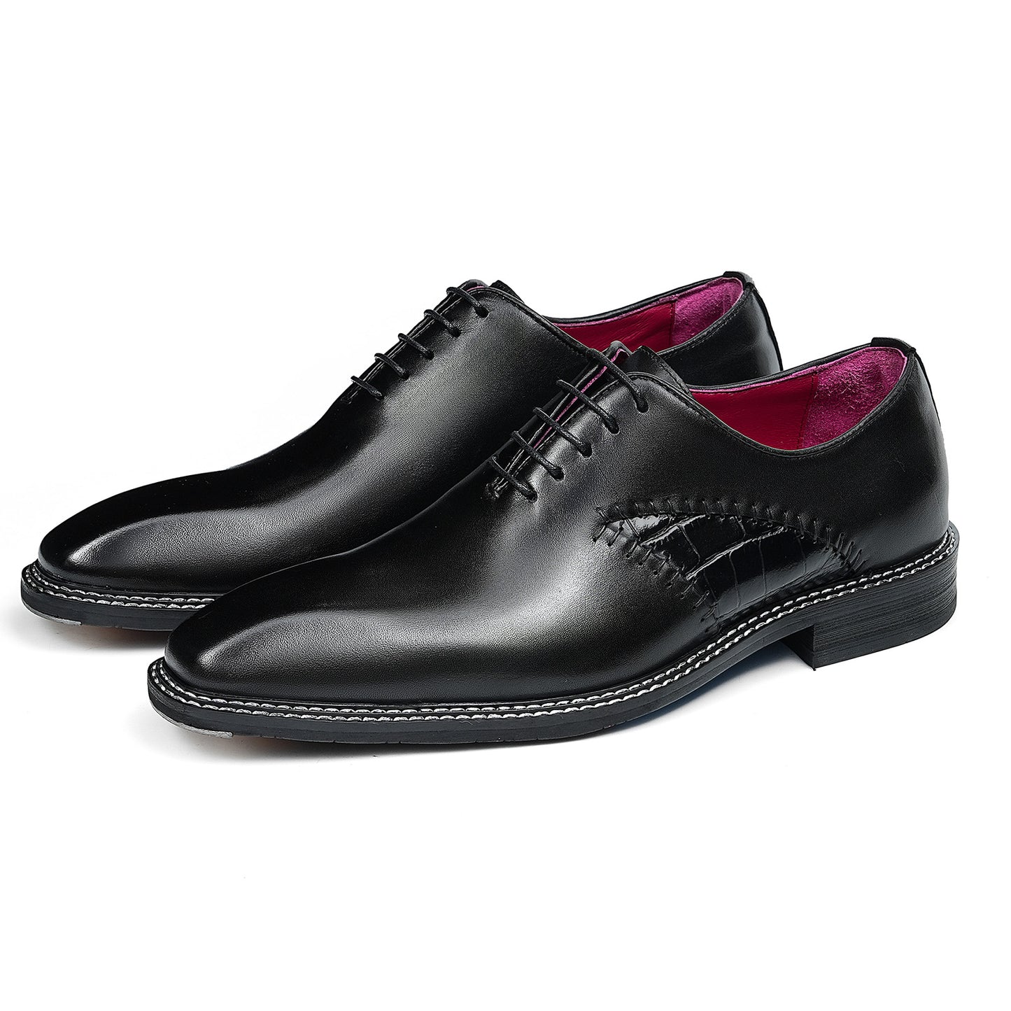 Men's Sleek Lace-Up Oxfords | with Woven Side Detail & Glossy Finish