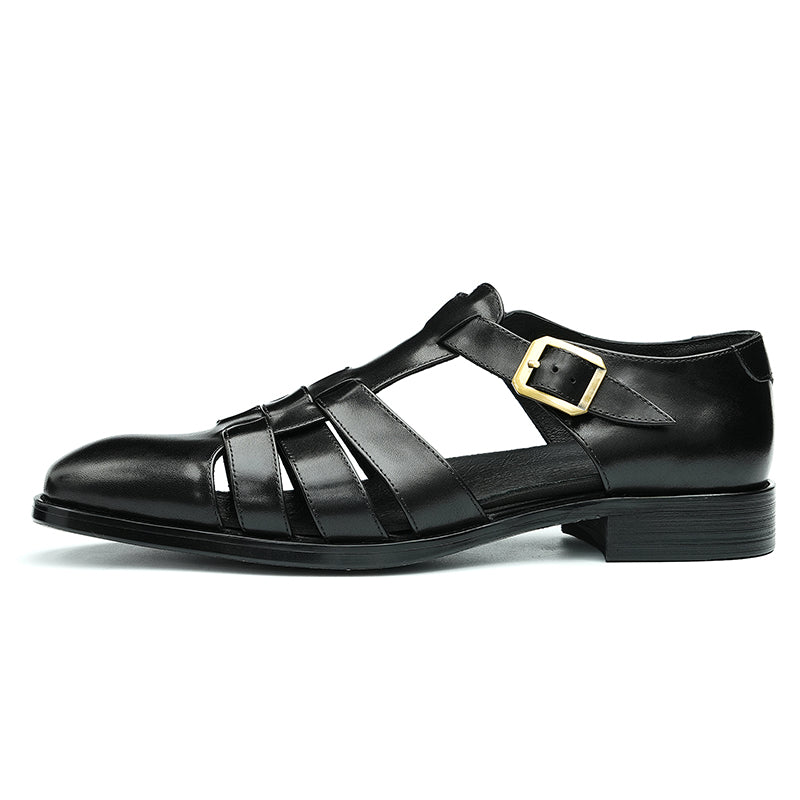 mens leather dress sandals Calfskin Men's Leather Sandals Men Leather Shoes British Style Brown / US 9 / UK 8 / EU 42