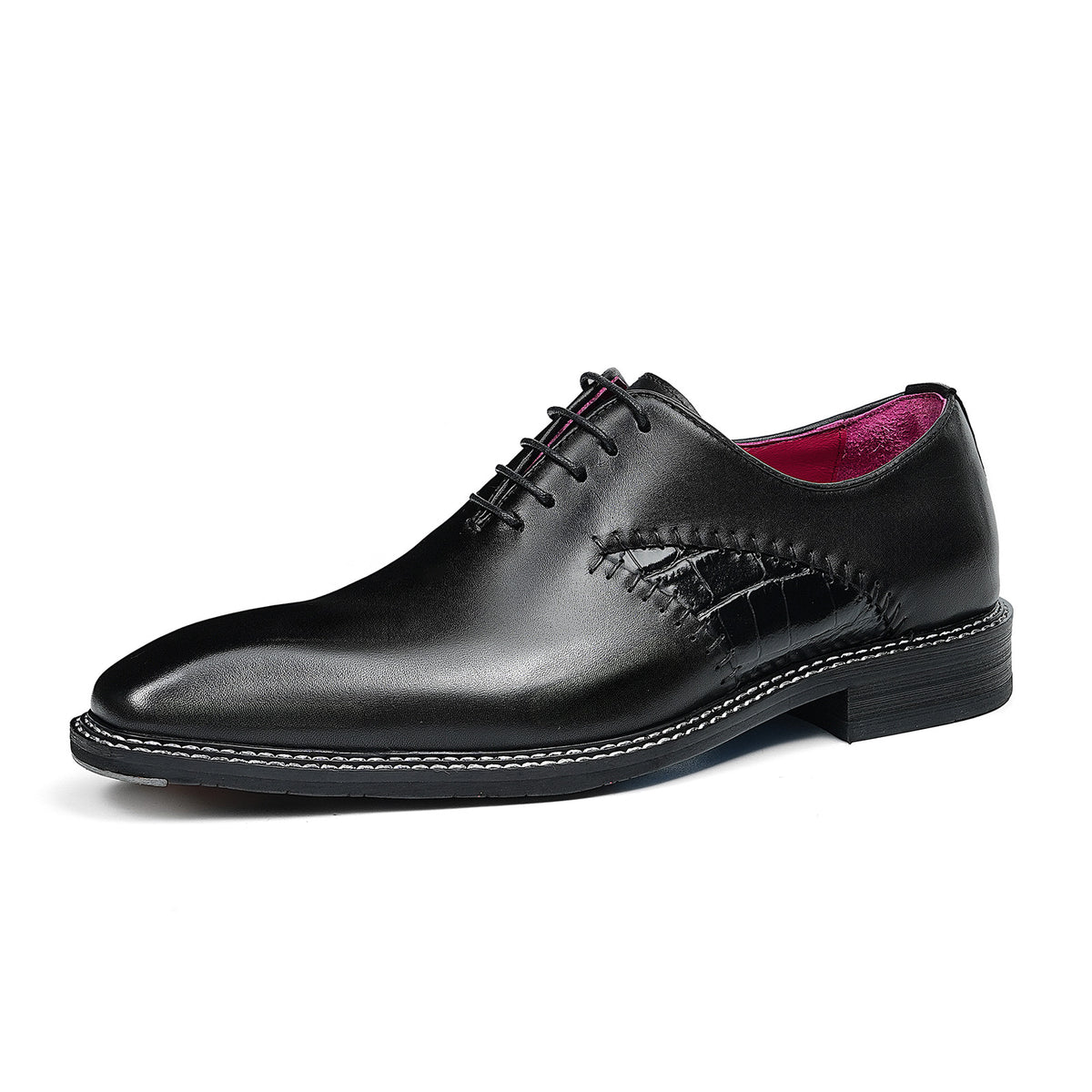 Men's Sleek Lace-Up Oxfords | with Woven Side Detail & Glossy Finish