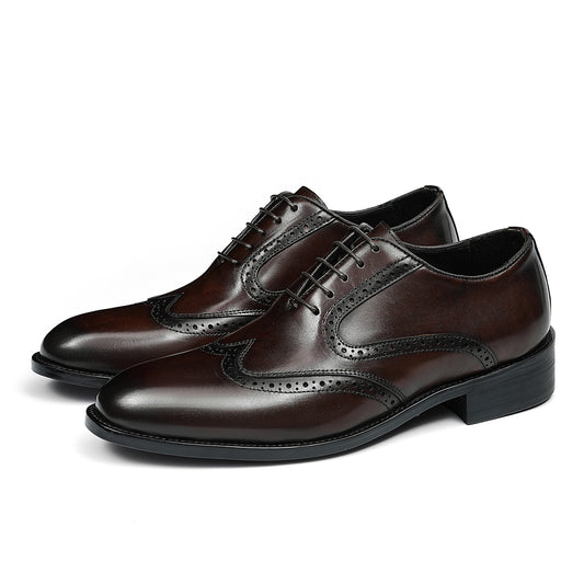 Men's Classic Wingtip Brogue Oxfords | with Glossy Finish &Sculpted Edges
