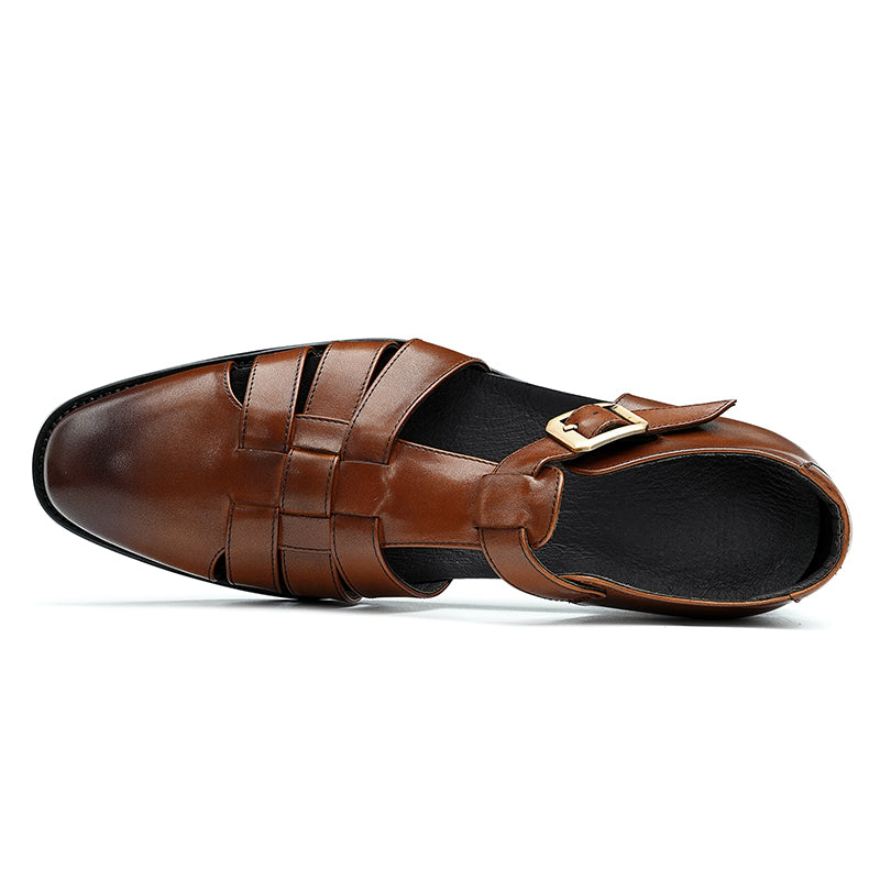 mens dress leather sandals Calfskin Men's Leather Sandals Men Leather Shoes British Style Brown / US 9 / UK 8 / EU 42