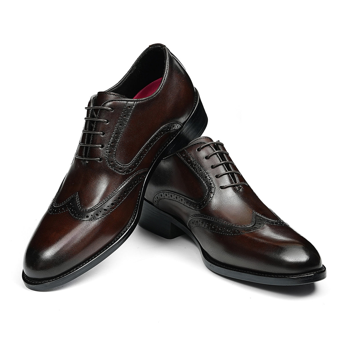 Men's Classic Wingtip Brogue Oxfords | with Glossy Finish &Sculpted Edges
