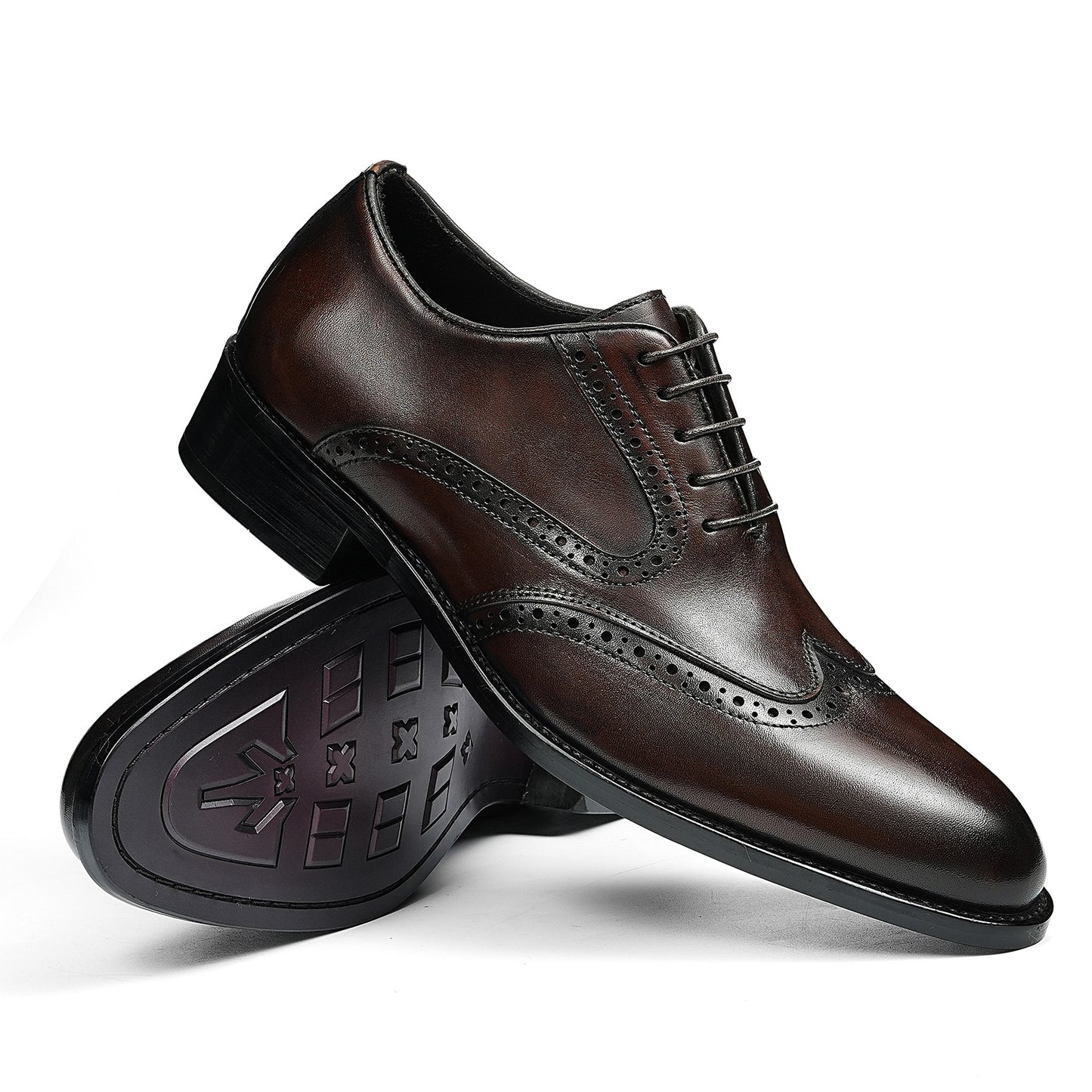 Men's Classic Wingtip Brogue Oxfords | with Glossy Finish &Sculpted Edges