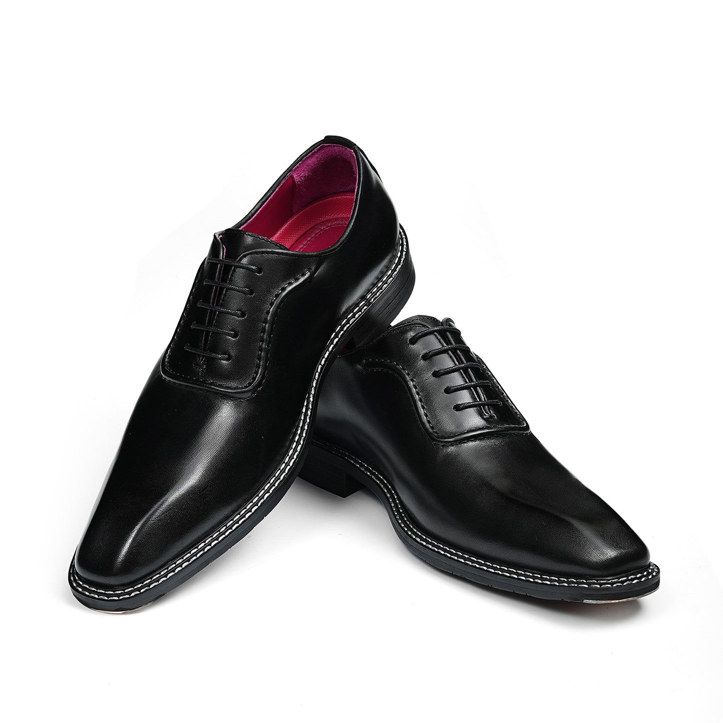 Men's Classic Glossy Lace-Up Oxfords | with Contrast Stitching & Vivid Lining