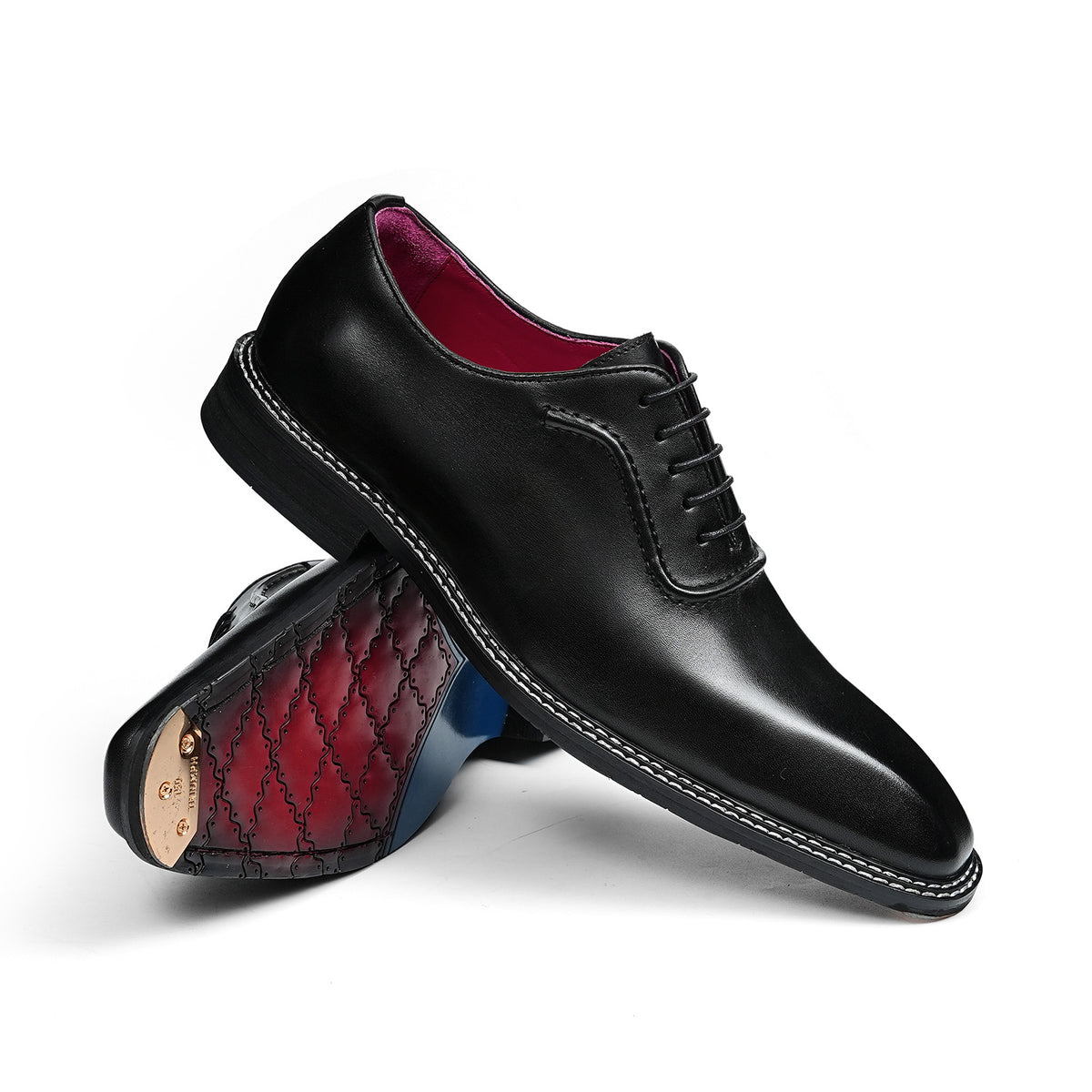 Men's Classic Glossy Lace-Up Oxfords | with Contrast Stitching & Vivid Lining