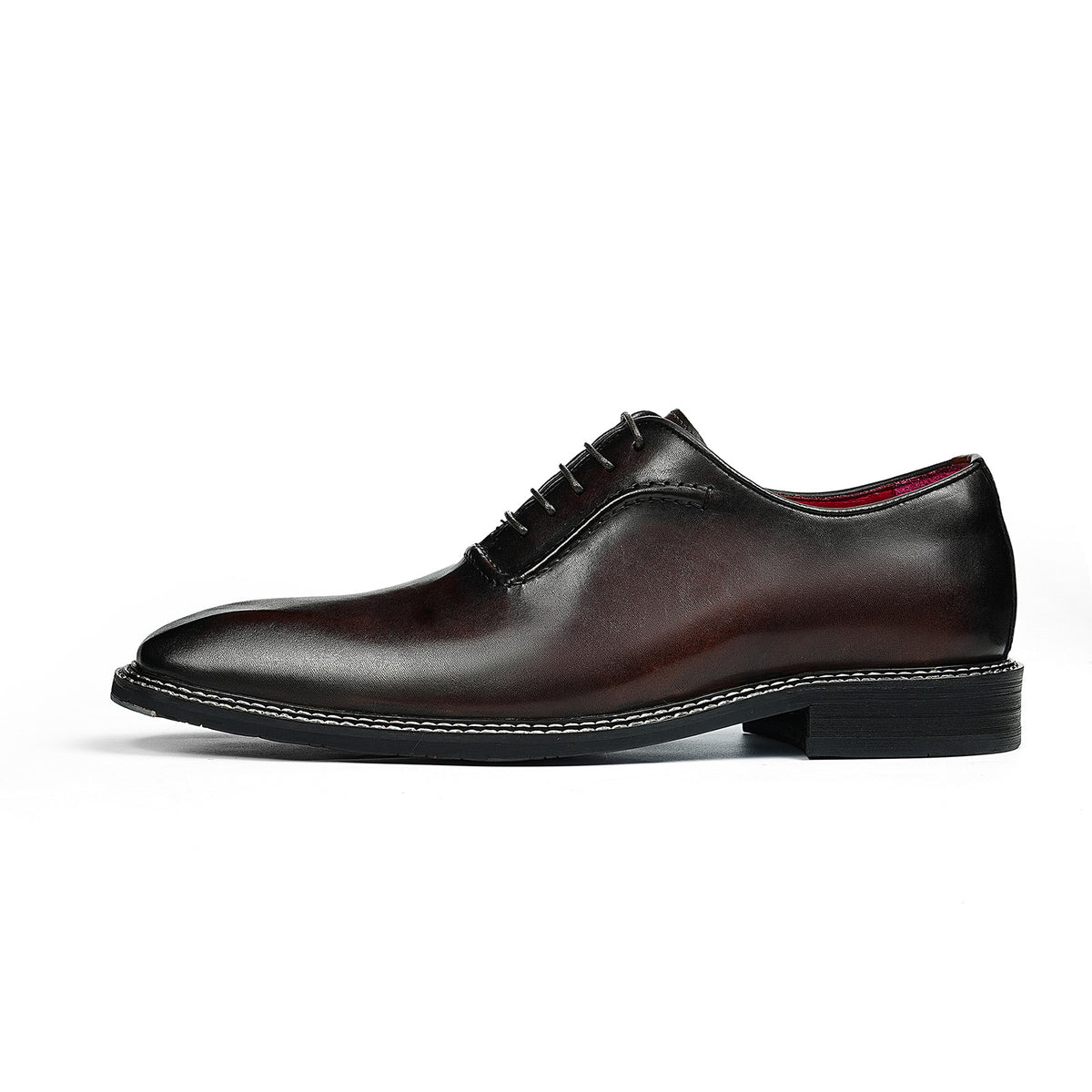 Men's Classic Glossy Lace-Up Oxfords | with Contrast Stitching & Vivid Lining
