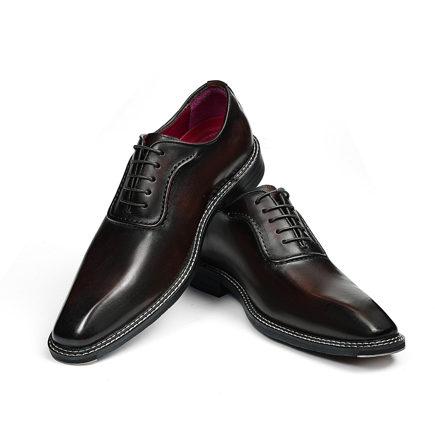 Men's Classic Glossy Lace-Up Oxfords | with Contrast Stitching & Vivid Lining