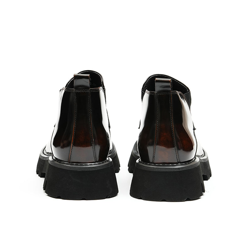 Calfskin Chelsea Boots Men Leather Shoes Glossy Large Toe