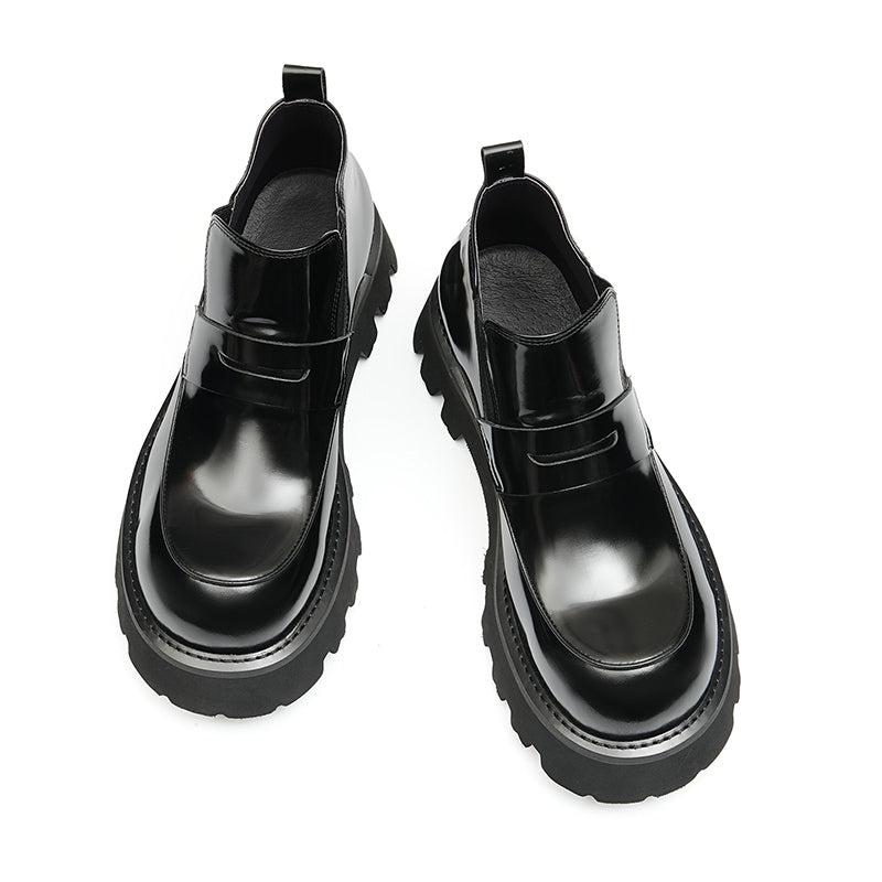Calfskin Chelsea Boots Men Leather Shoes Glossy Large Toe