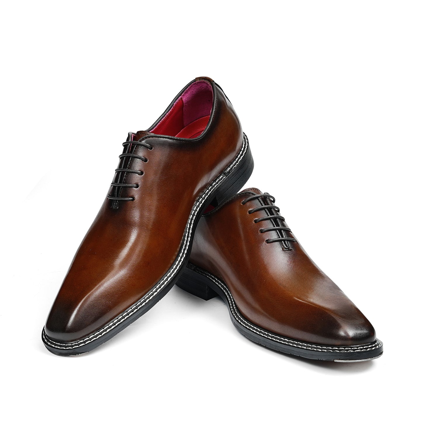Men's Sleek Lace-Up Oxfords | with Woven Side Detail & Glossy Finish