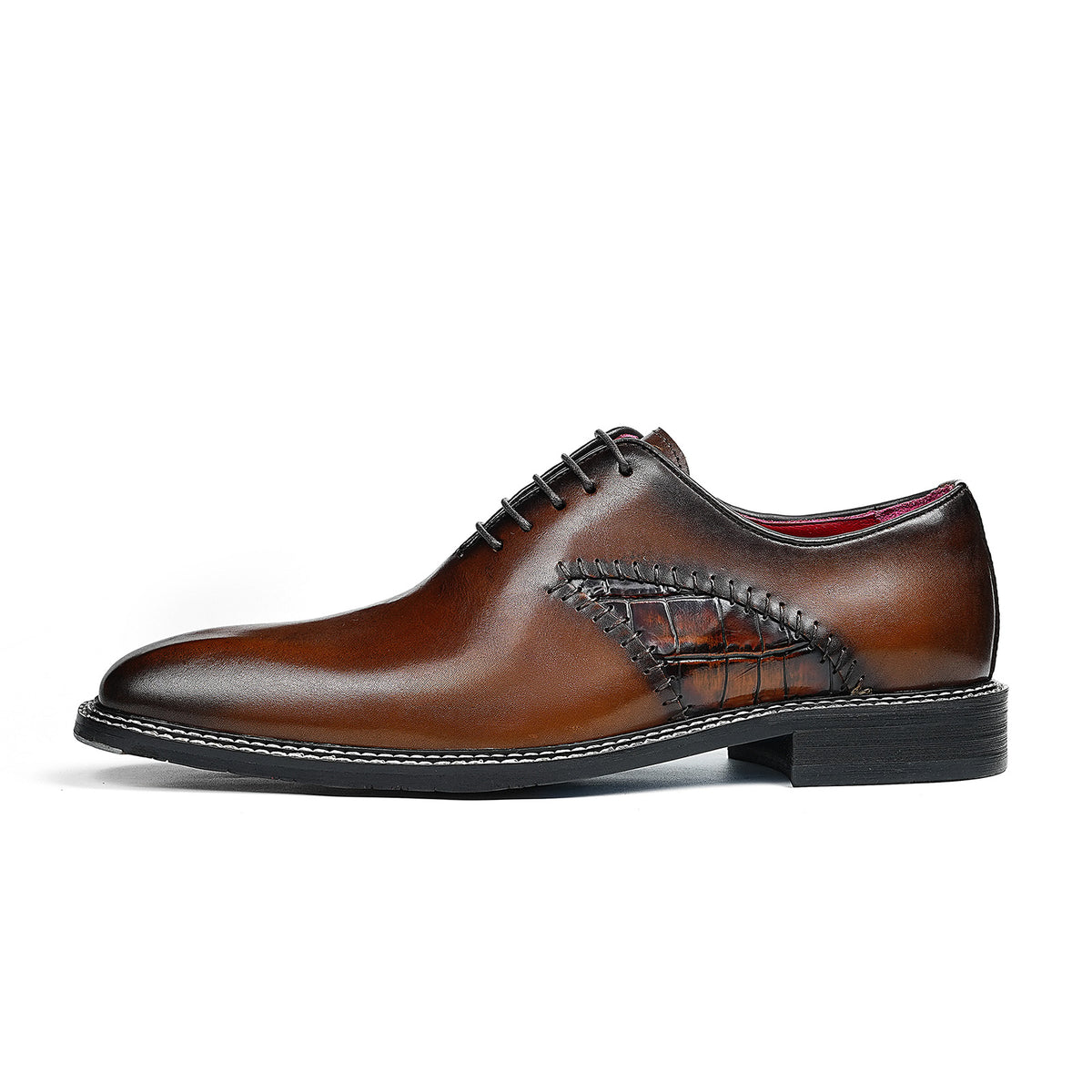 Men's Sleek Lace-Up Oxfords | with Woven Side Detail & Glossy Finish