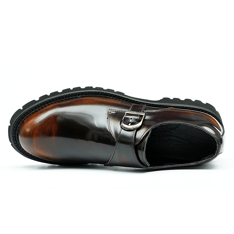Calfskin Monk Shoes Glossy Large Toe Slip-On Men Leather Shoes