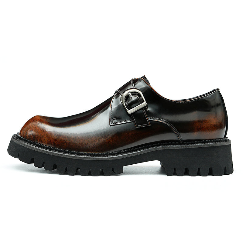 Calfskin Monk Shoes Glossy Large Toe Slip-On Men Leather Shoes