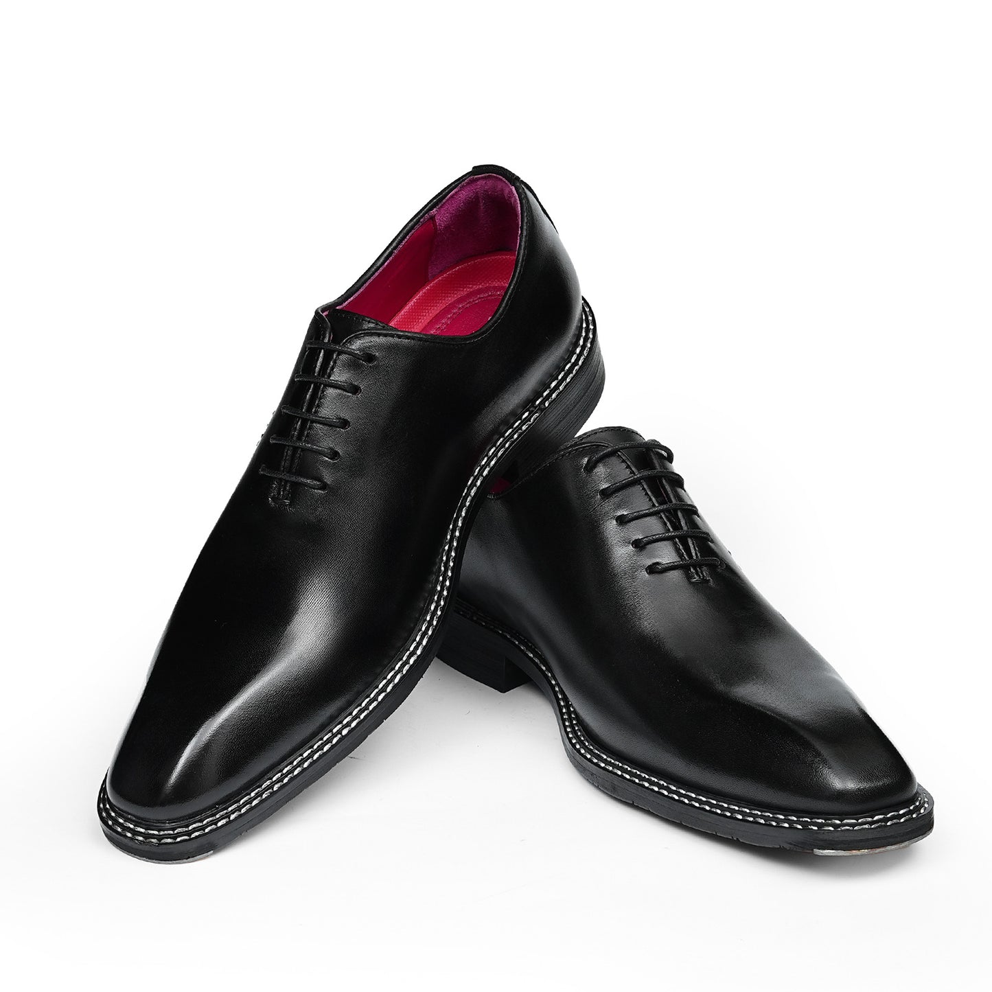 Men's Sleek Lace-Up Oxfords | with Woven Side Detail & Glossy Finish
