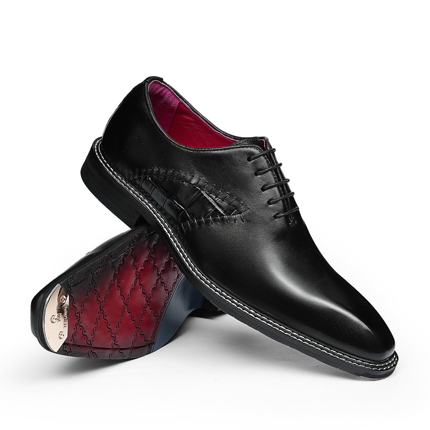Men's Sleek Lace-Up Oxfords | with Woven Side Detail & Glossy Finish