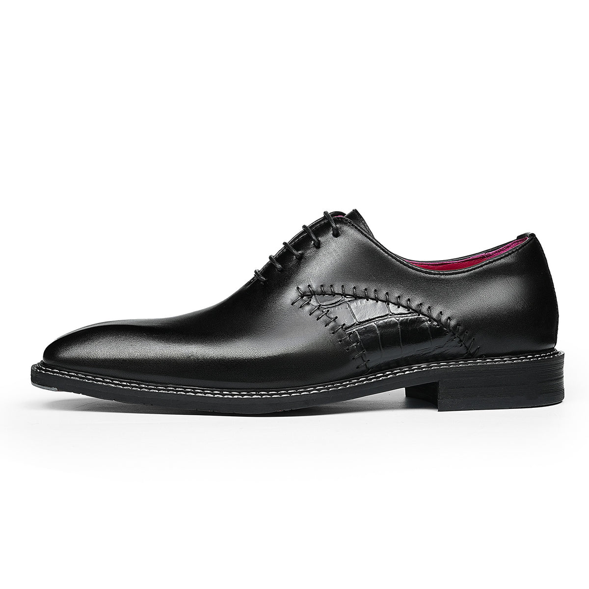 Men's Sleek Lace-Up Oxfords | with Woven Side Detail & Glossy Finish