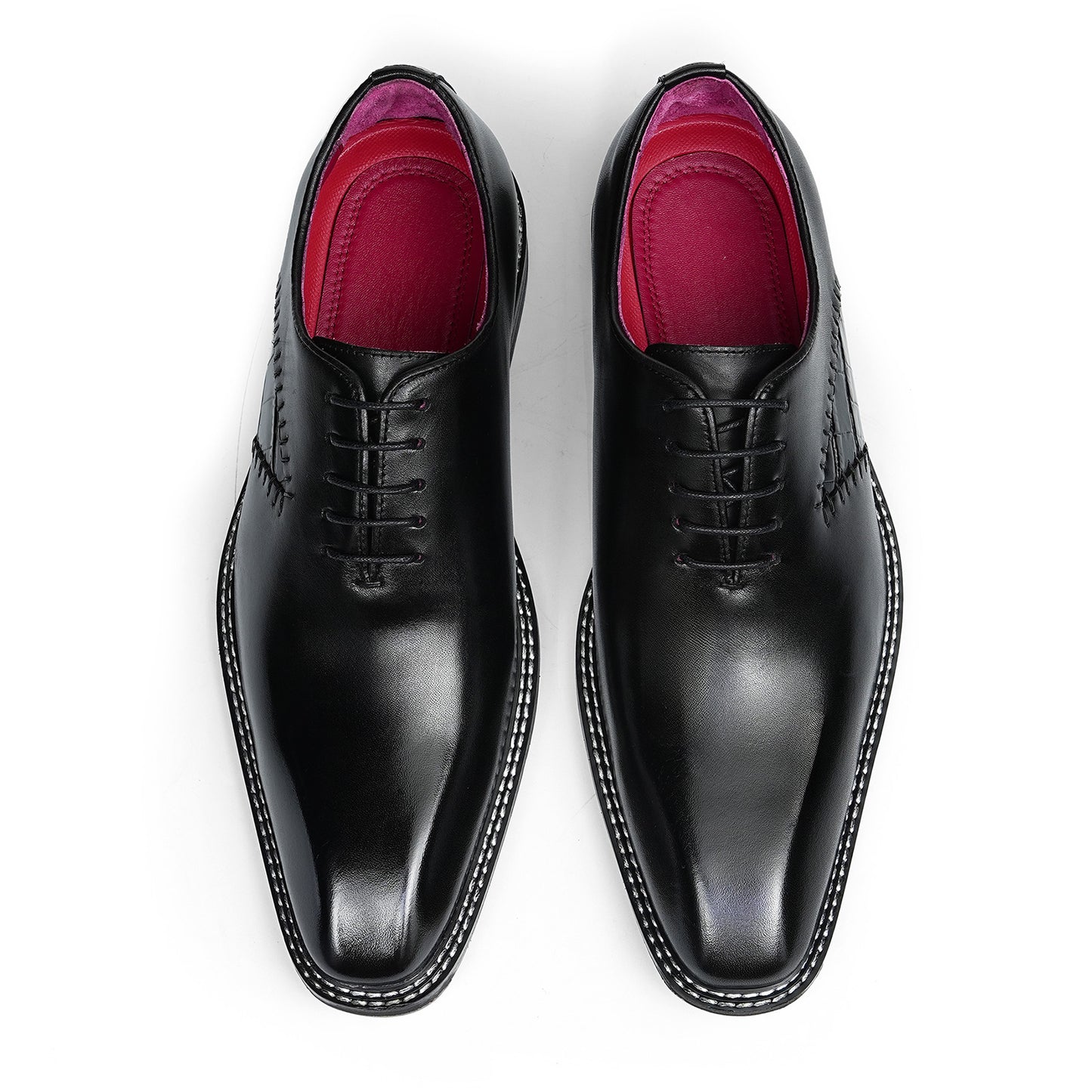 Men's Sleek Lace-Up Oxfords | with Woven Side Detail & Glossy Finish