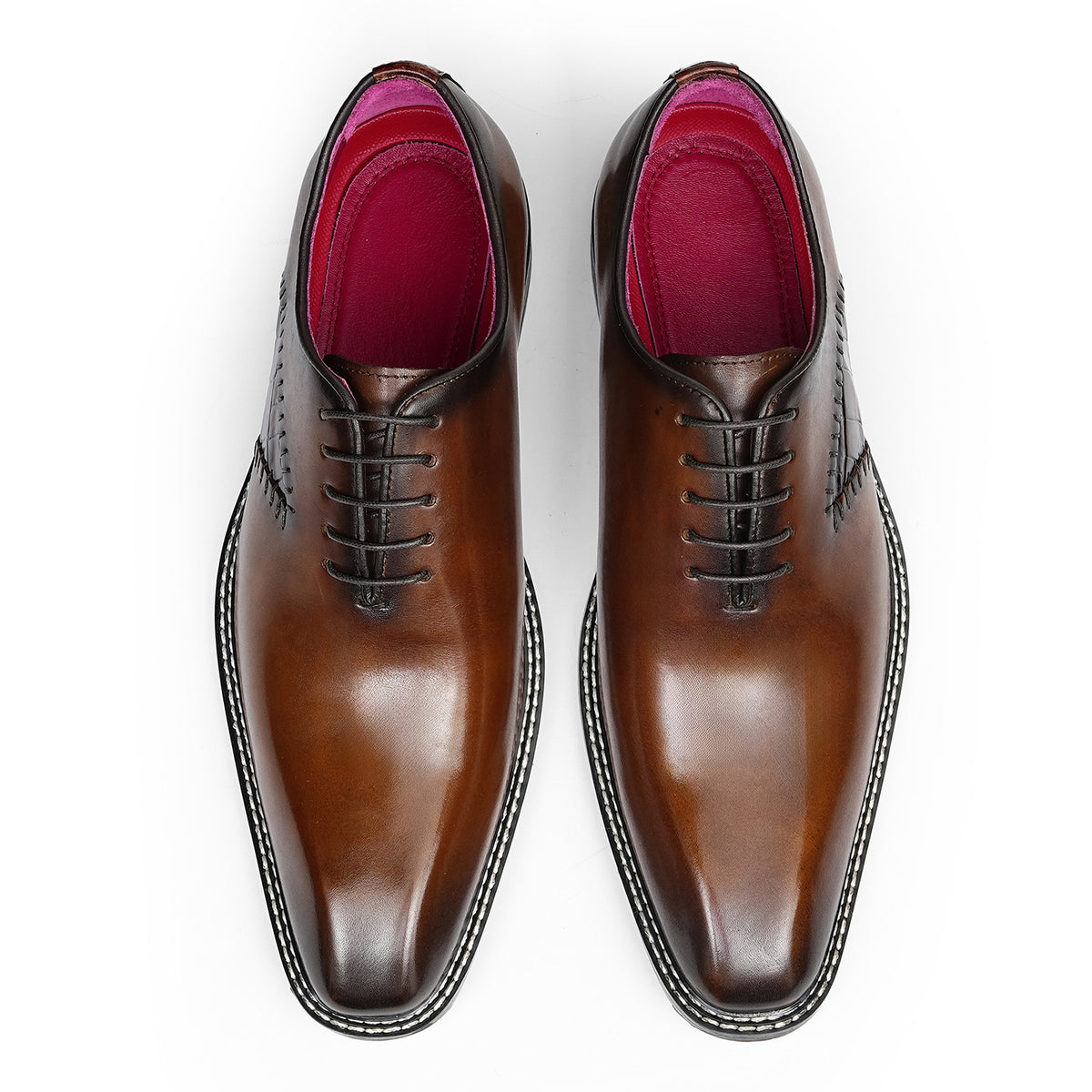 Men's Sleek Lace-Up Oxfords | with Woven Side Detail & Glossy Finish